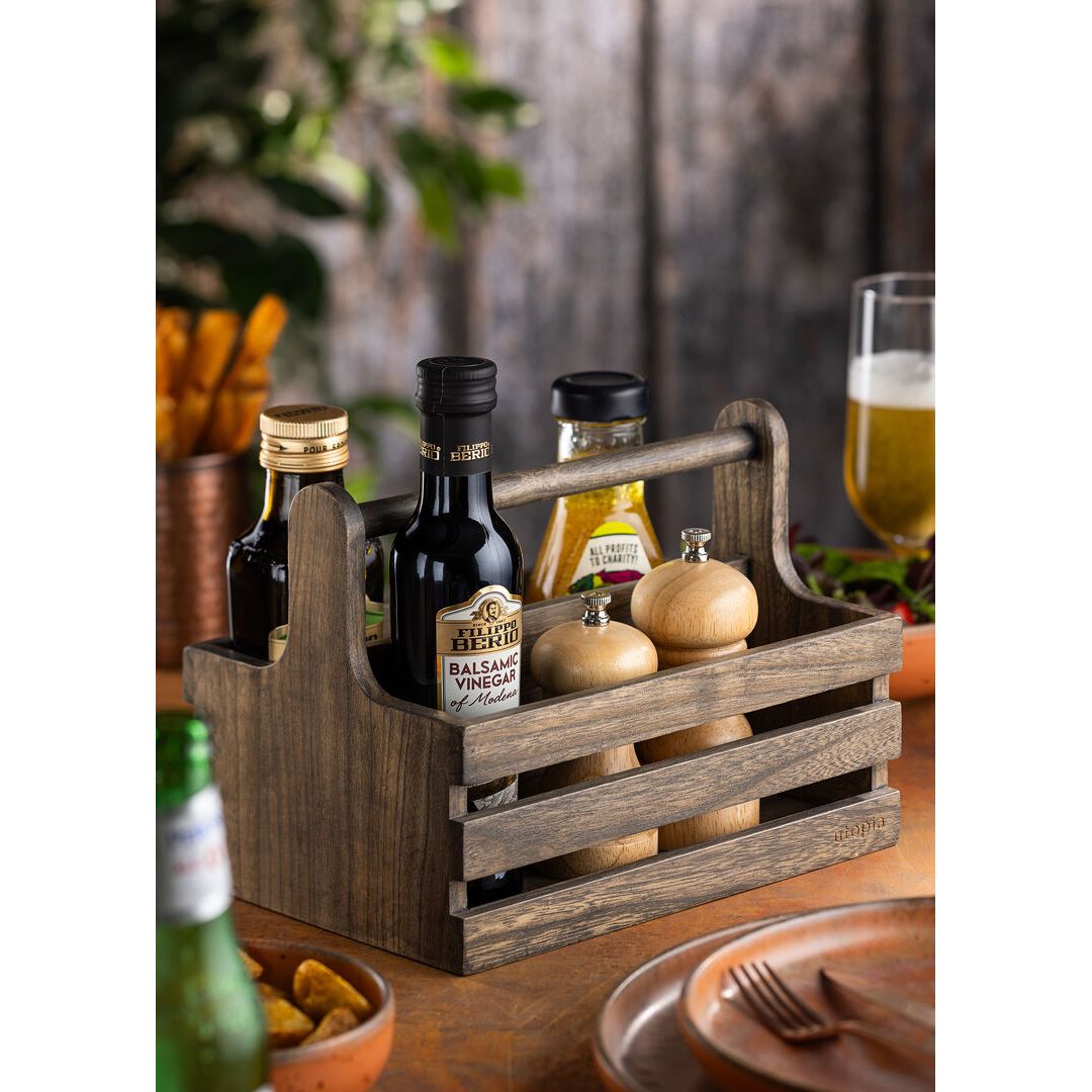 Large Rustic Wooden Table Caddy