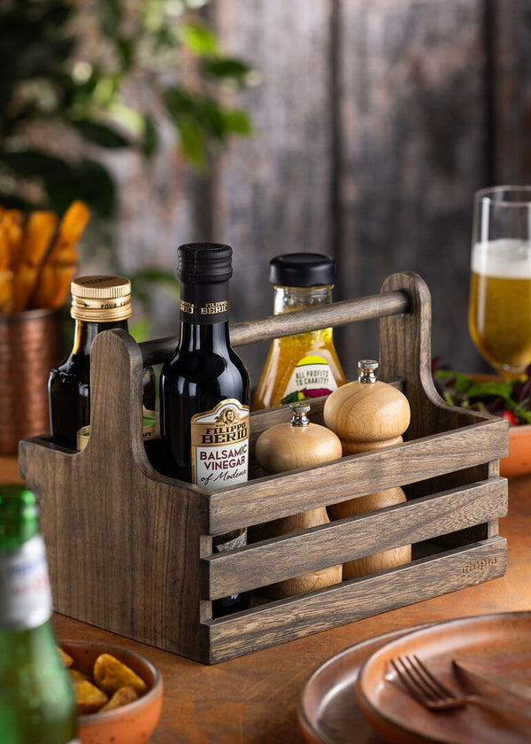 Large Rustic Wooden Table Caddy