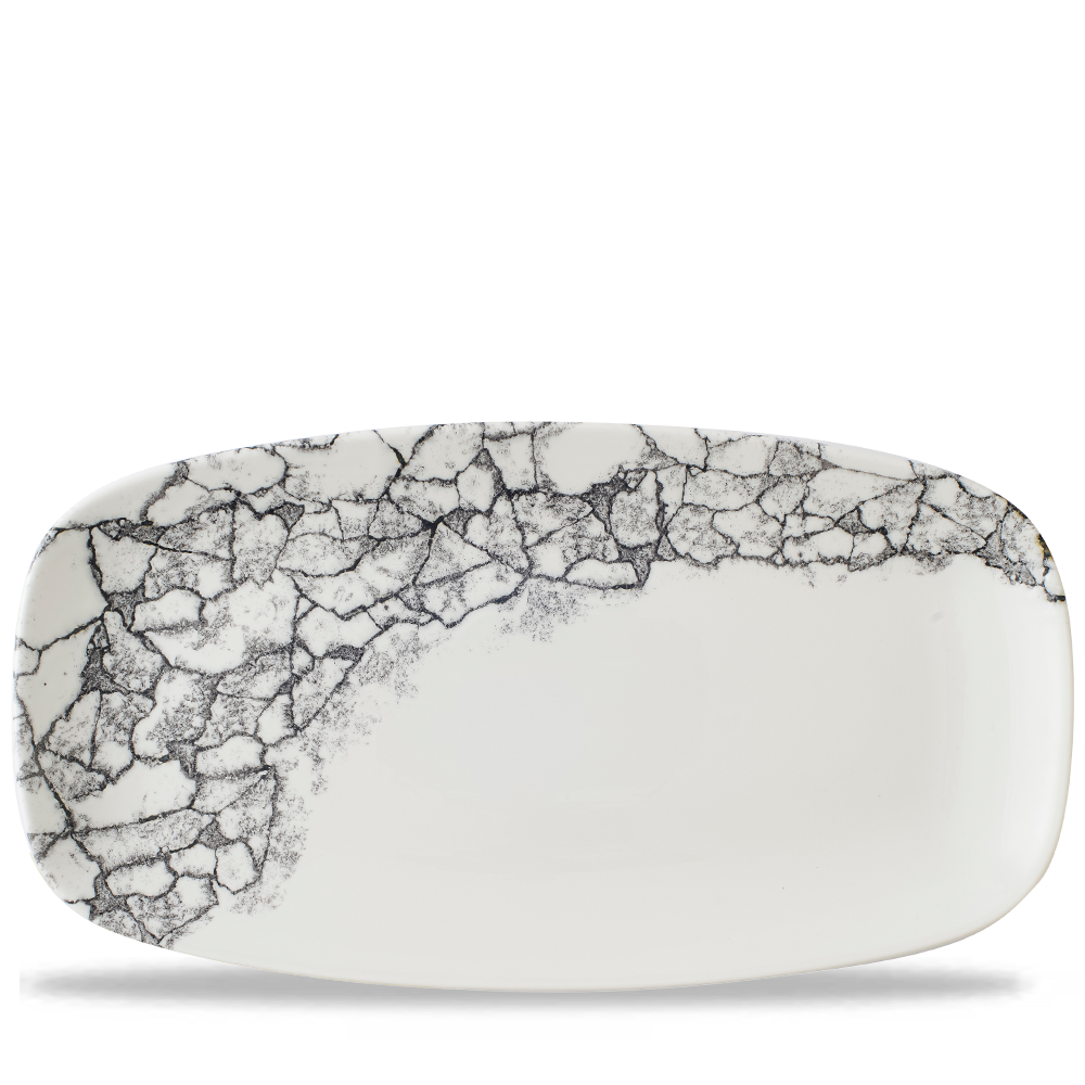 Kintsugi Accents Quartz Black Chefs Oblong Plate 13 7/8 X 7 3/8"