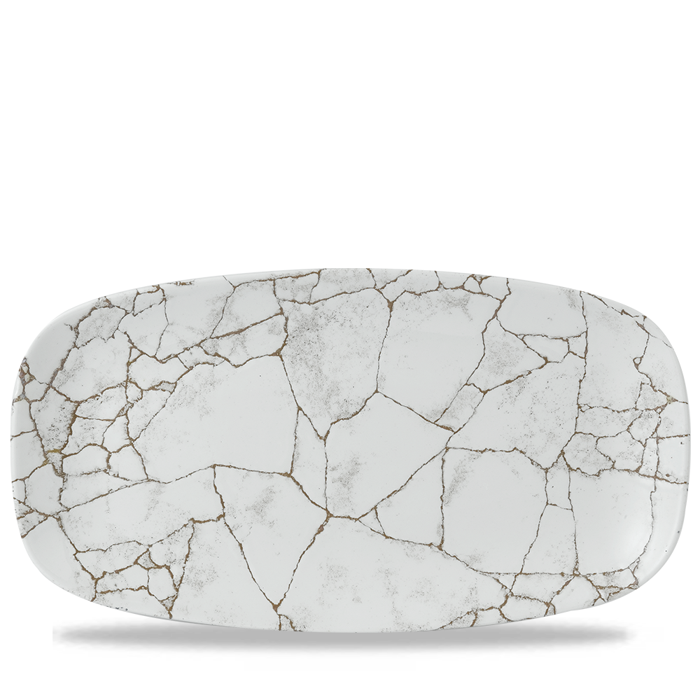 Studio Prints Kintsugi Agate Grey Chefs Oblong Plate 13 7/8 X 7 3/8"