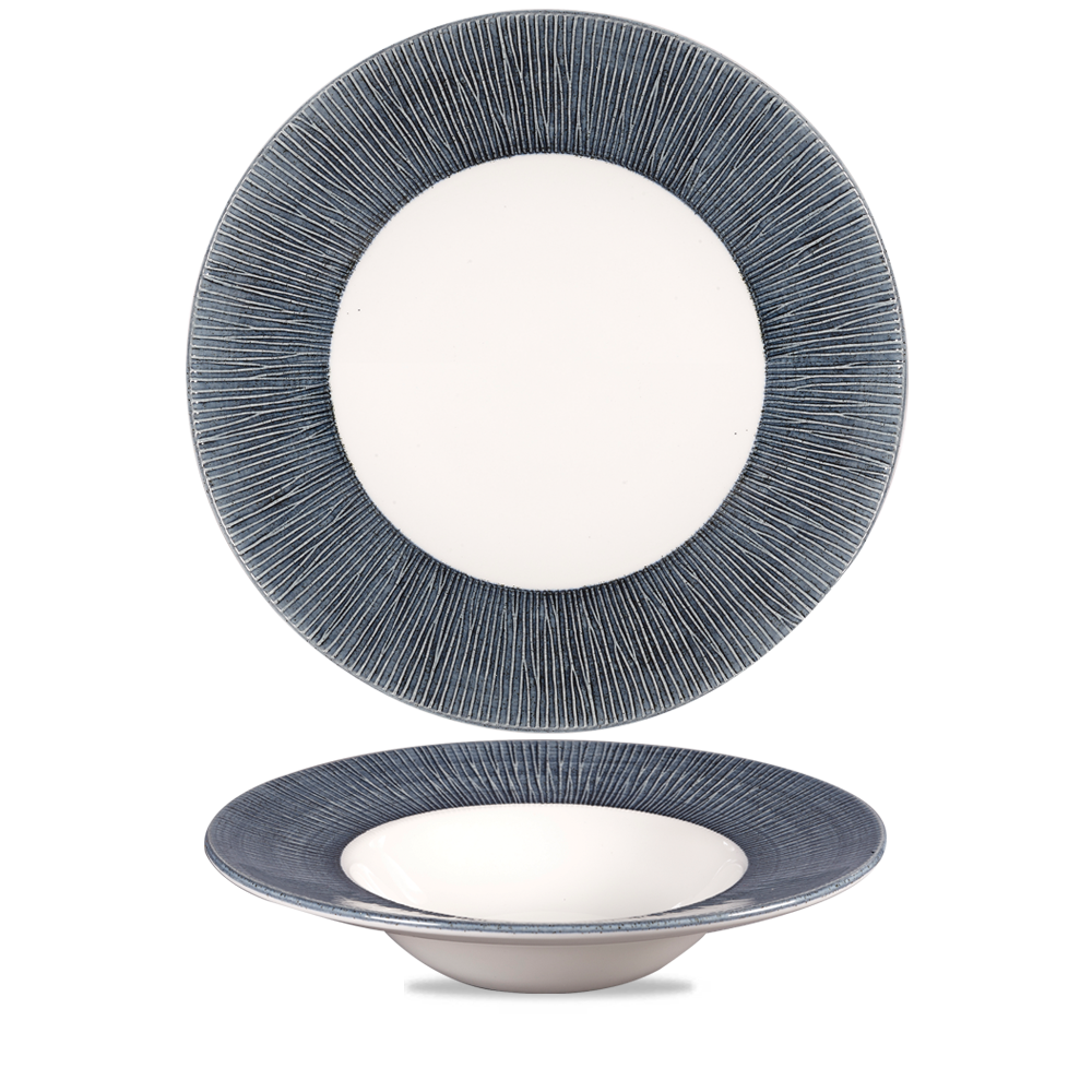 Bamboo Spinwash Mist Porcelain Wide Rim Bowl 11"