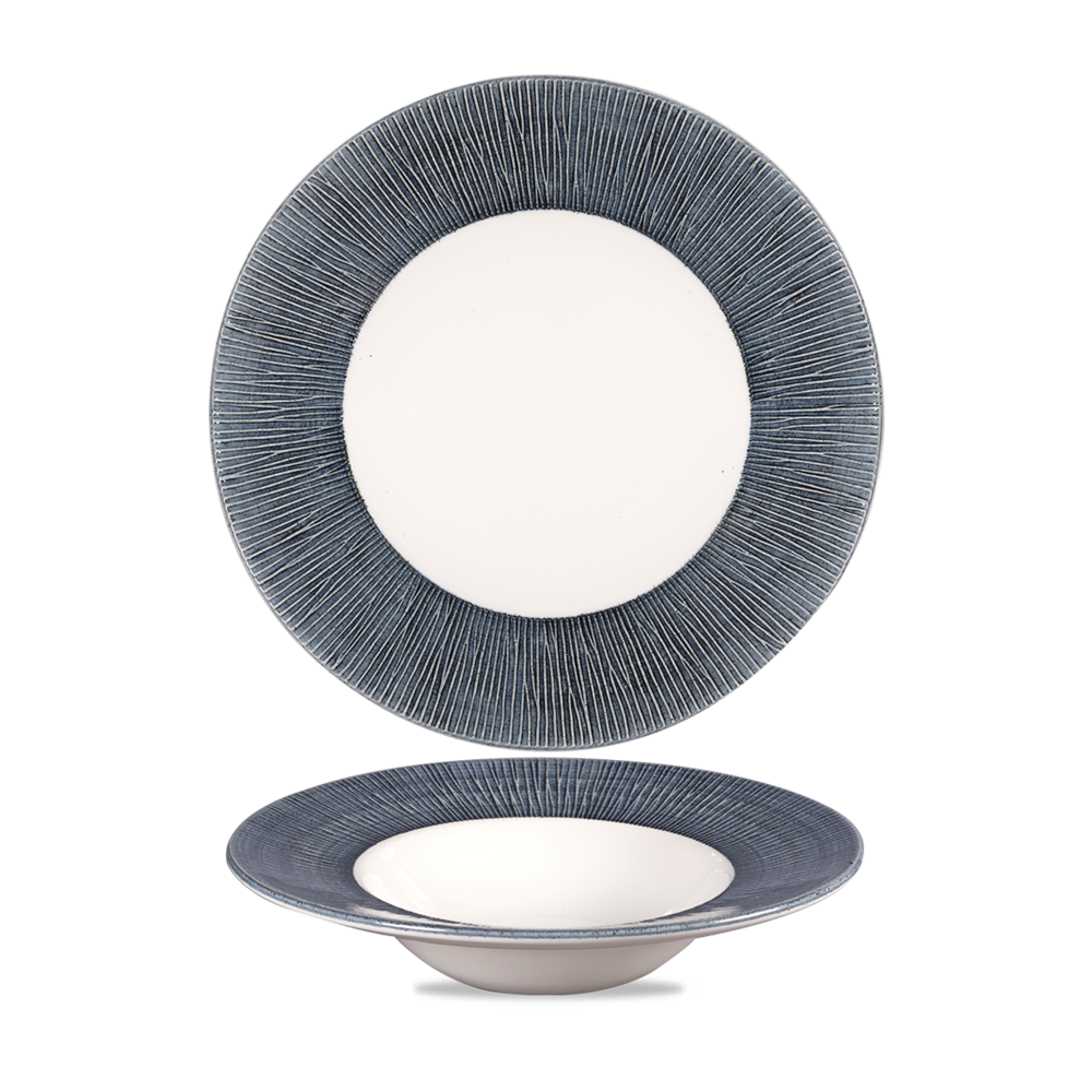 Bamboo Spinwash Mist Porcelain Wide Rim Bowl 9 1/2"