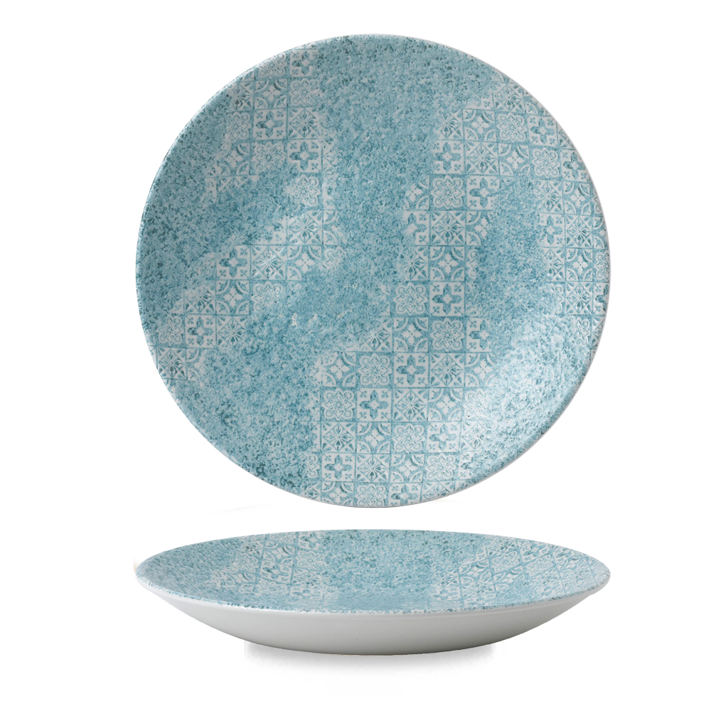 Vintage Prints Aquamarine Med Tiles Deep Coupe Plate 9 2/5"