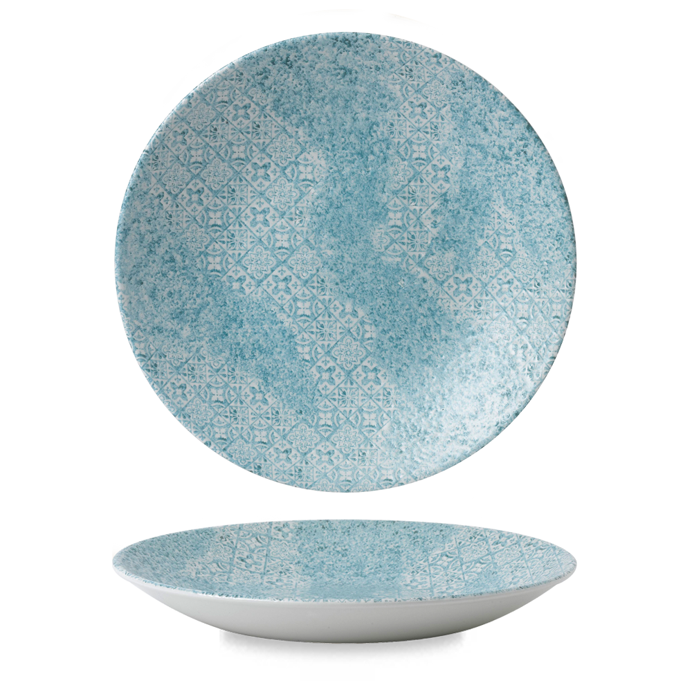 Vintage Prints Aquamarine Med Tiles Deep Coupe Plate 11"