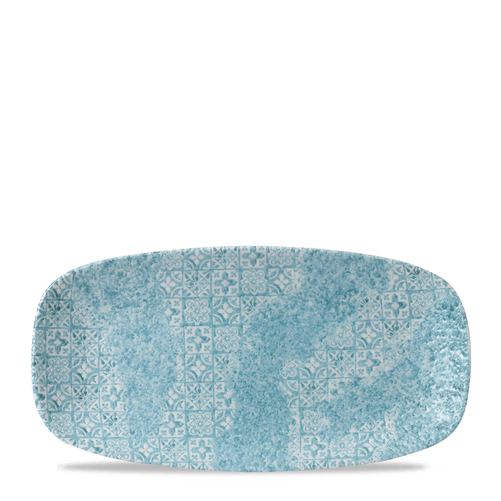 Vintage Prints Aquamarine Med Tiles Chefs Oblong Plate 11 3/4 X 6"