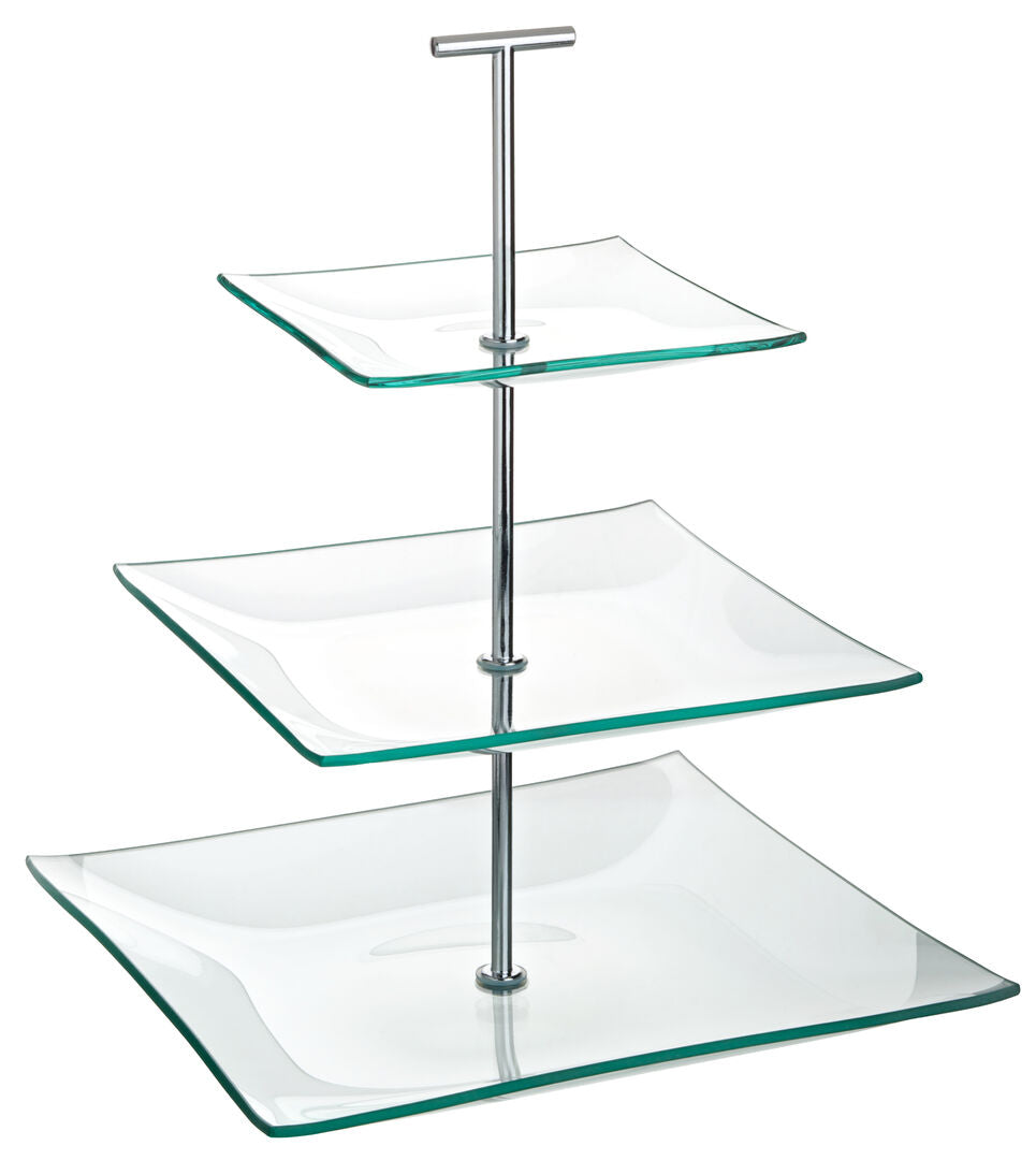 Aura 3 Tiered Square Glass Plate 9.75, 8, 5.75"