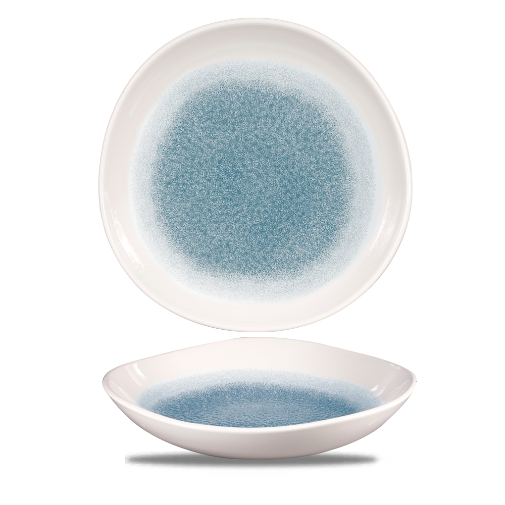 Raku Topaz Blue Round Trace Bowl 9 7/8"