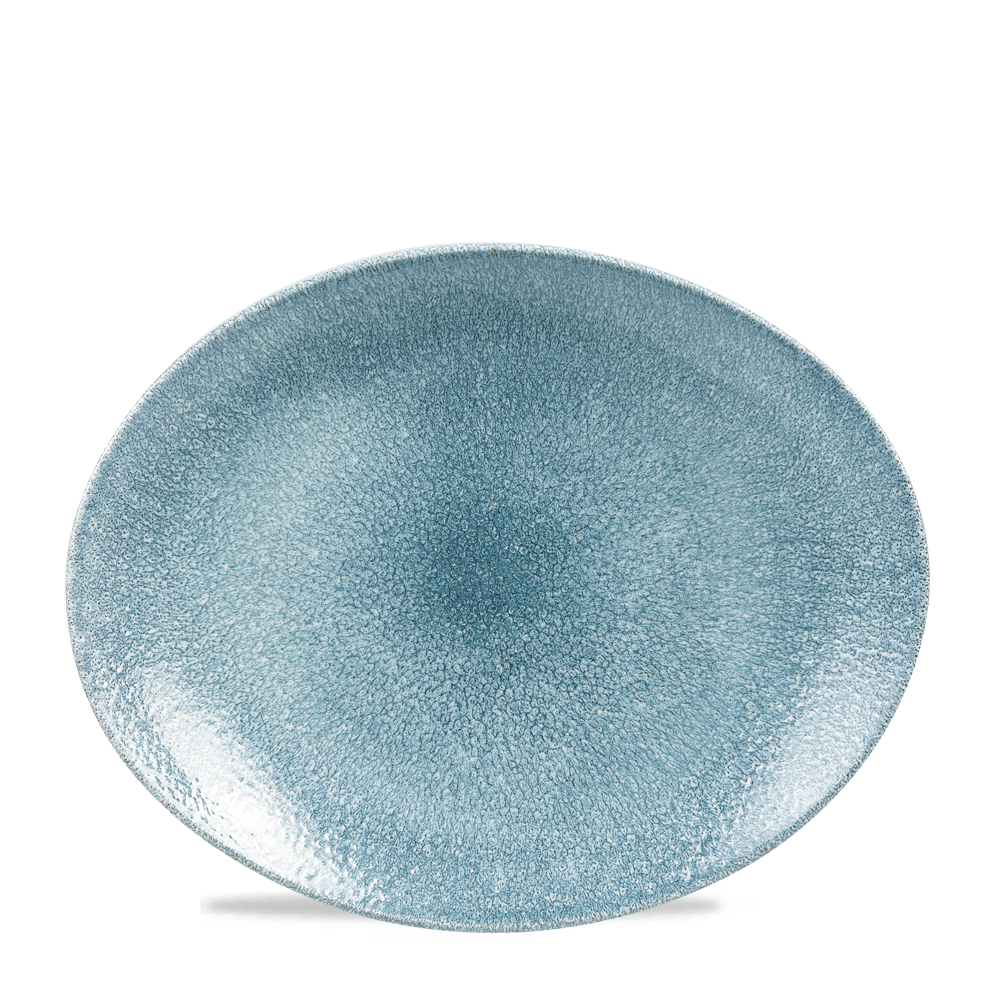 Raku Topaz Blue Orbit Oval Coupe Plate 12.5"