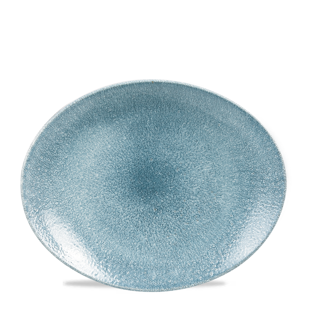 Raku Topaz Blue Orbit Oval Coupe Plate 10"