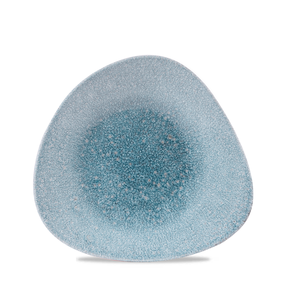 Raku Topaz Blue Triangle Shallow Bowl - 8 1/4"