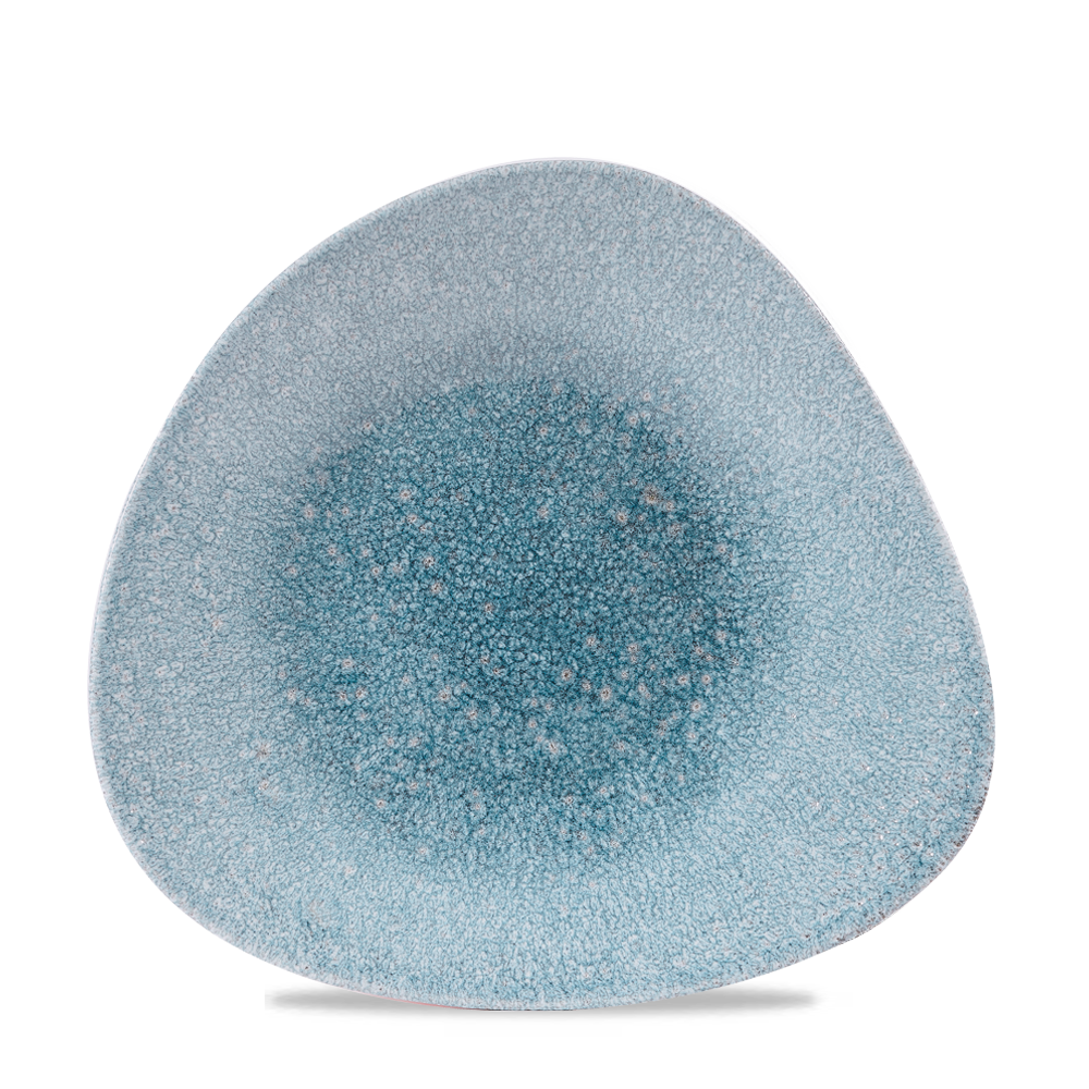 Raku Topaz Blue Triangle Shallow Bowl 10 3/4" X 10 1/2"