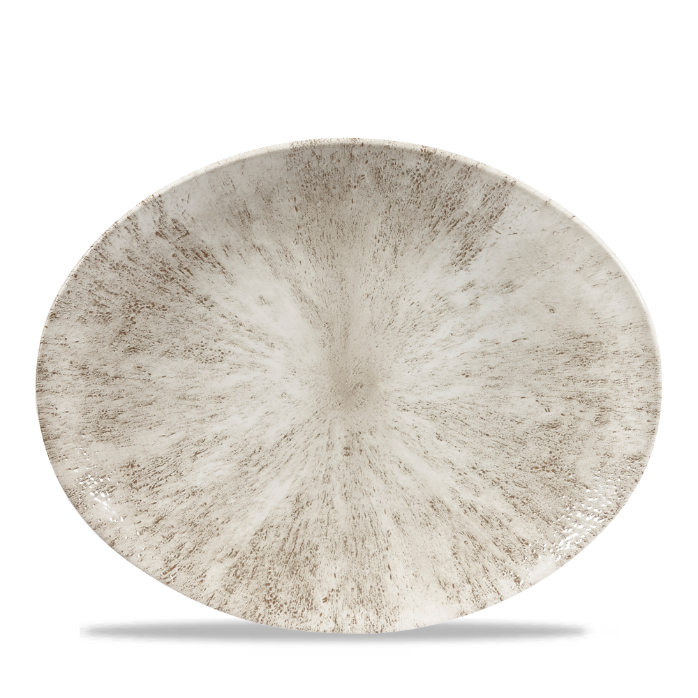 Stone Agate Grey Orbit Oval Porcelain Coupe Plate 12.5"