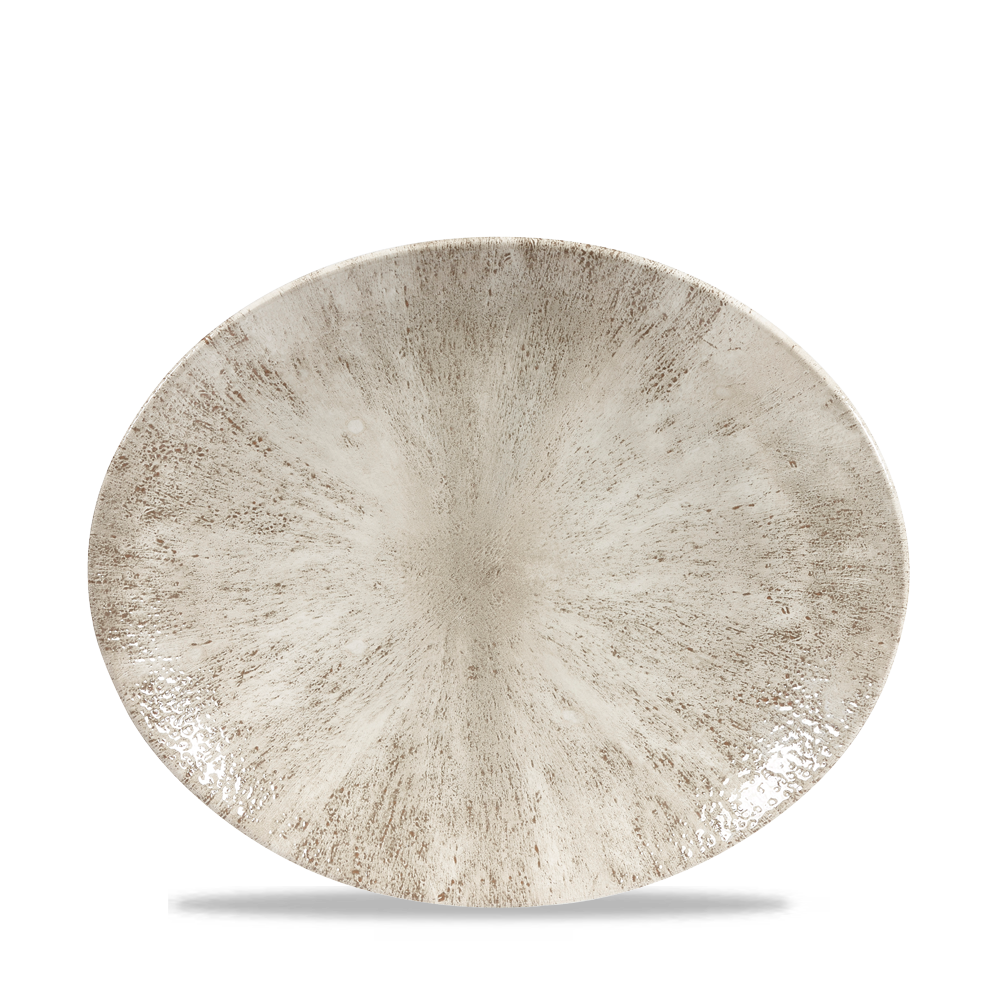 Stone Agate Grey Orbit Oval Porcelain Coupe Plate 10"