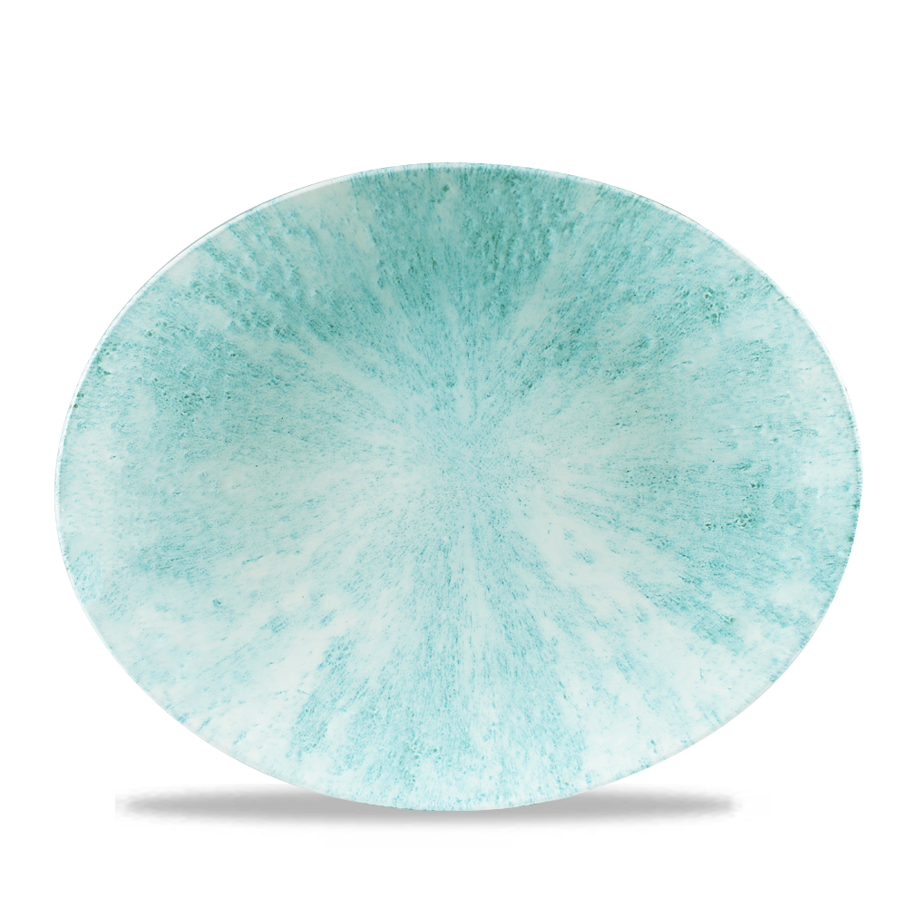 Stone Aquamarine Orbit Oval Porcelain Coupe Plate 12.5"