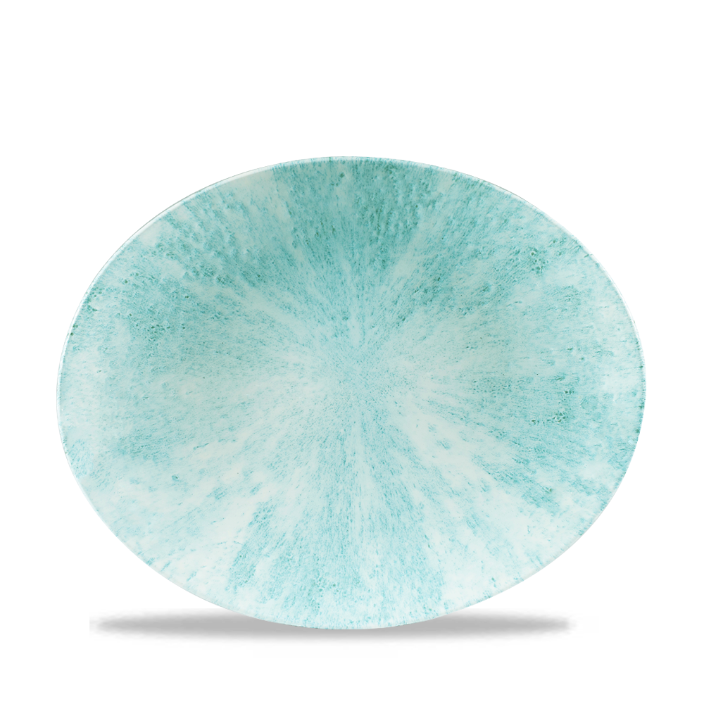 Stone Aquamarine Orbit Oval Porcelain Coupe Plate 10"