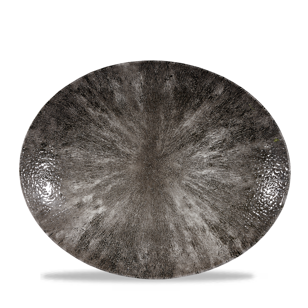 Stone Quartz Black Orbit Oval Porcelain Coupe Plate 12.5"
