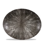 Stone Quartz Black Orbit Oval Porcelain Coupe Plate 12.5"