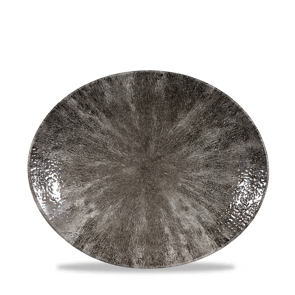 Stone Quartz Black Orbit Oval Porcelain Coupe Plate 10"