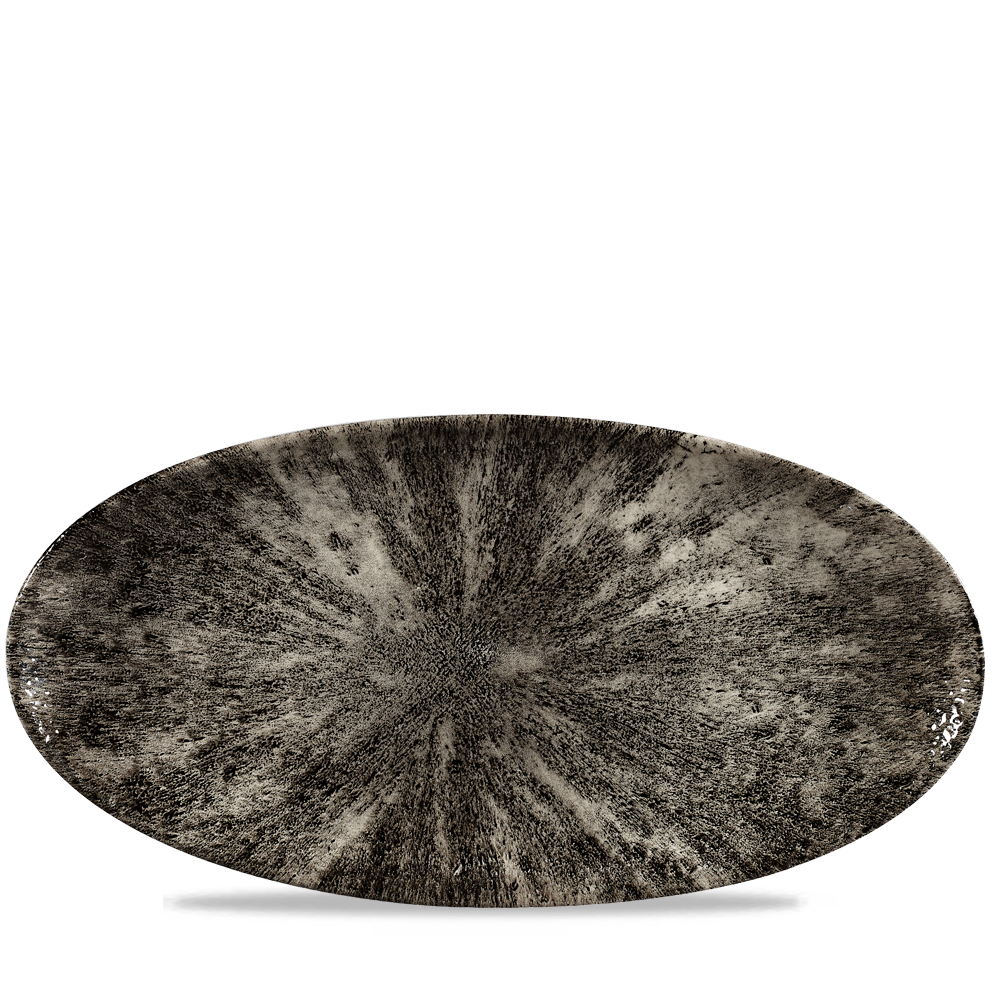 Stone Quartz Black Oval Chefs Plate 13 3/4 X 6 3/4"