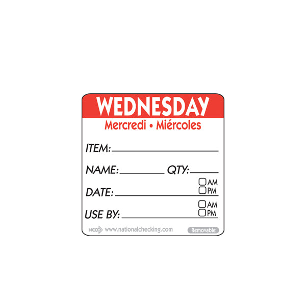 50mm Wednesday Removable Day Label (500)