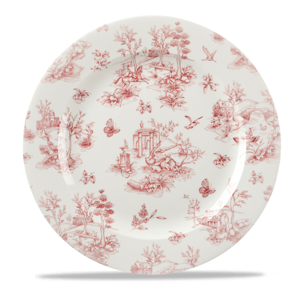 Vintage Prints Toile Cranberry Profile Plate 12"
