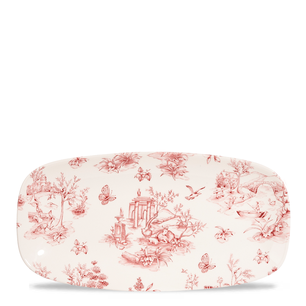 Vintage Prints Toile Cranberry Chefs Oblong Plate