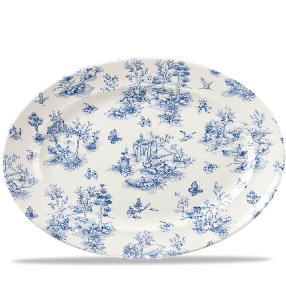 Vintage Prints Toile Prague Classic Oval Plate 14.375"