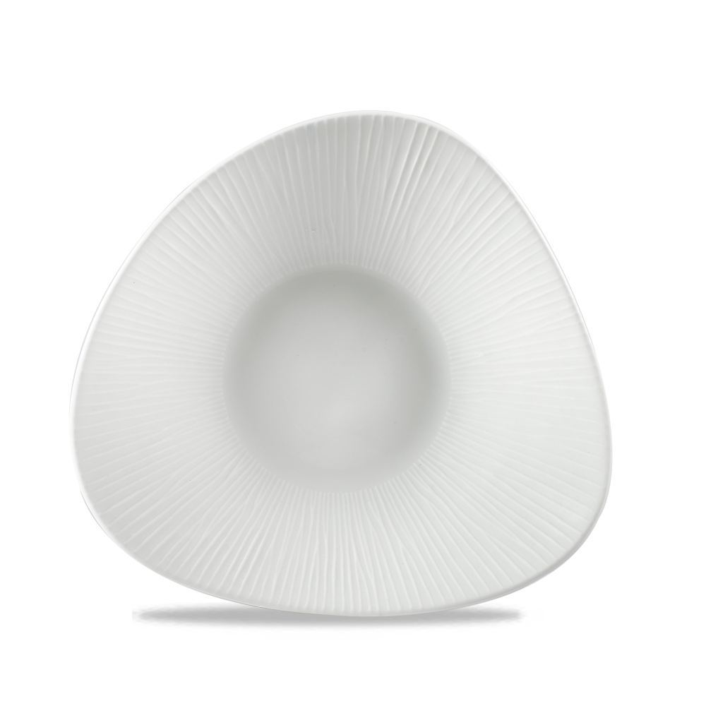 Bamboo White Porcelain Triangle Shallow Bowl 8 1/4"