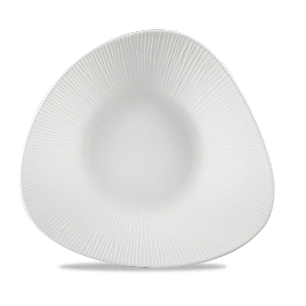 Bamboo White Porcelain Triangle Shallow Bowl 10 3/4" X 10 1/2"