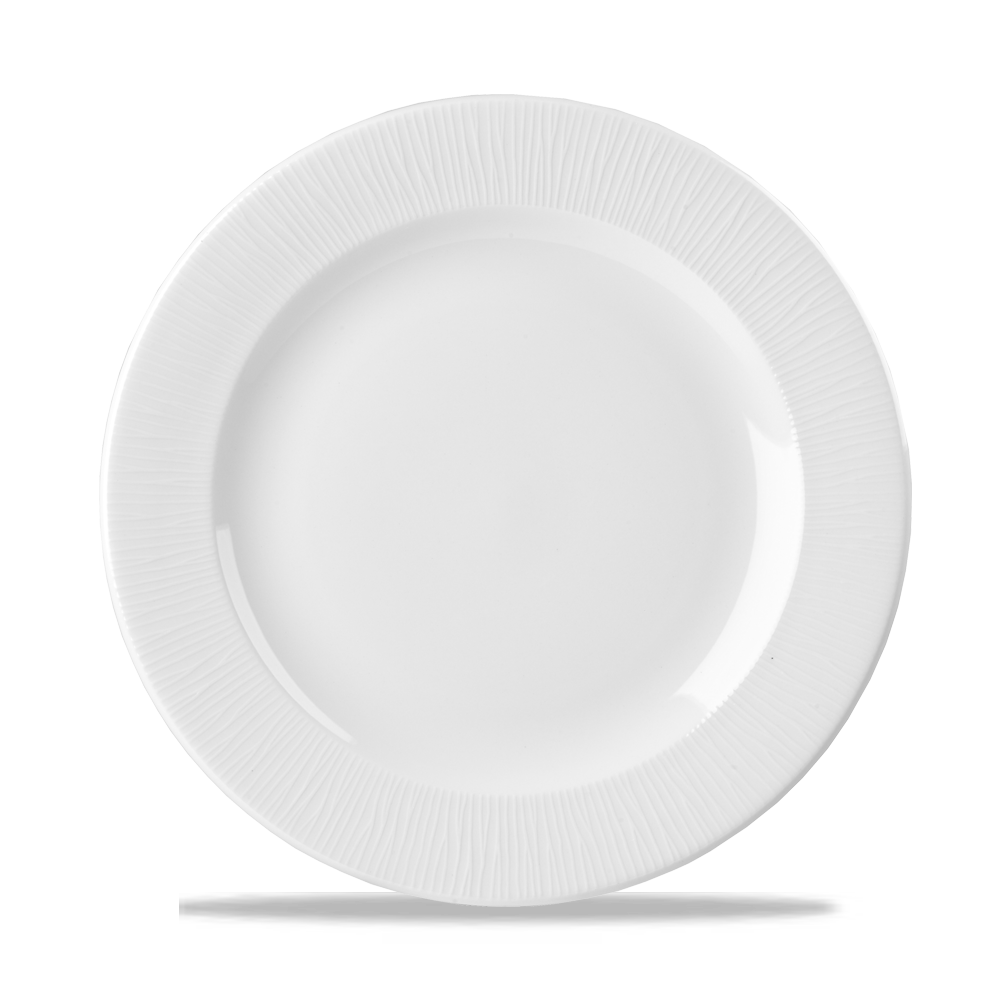 Bamboo White Porcelain Footed Plate 10.875"