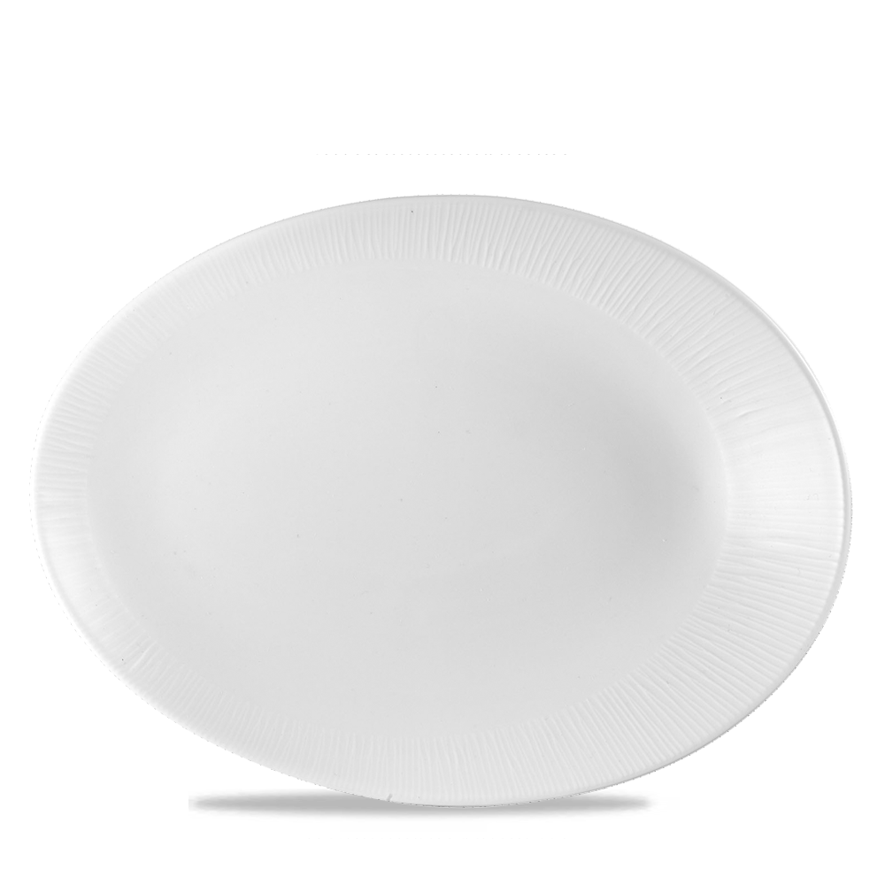 Bamboo White Porcelain Oval Plate 13 1/2"