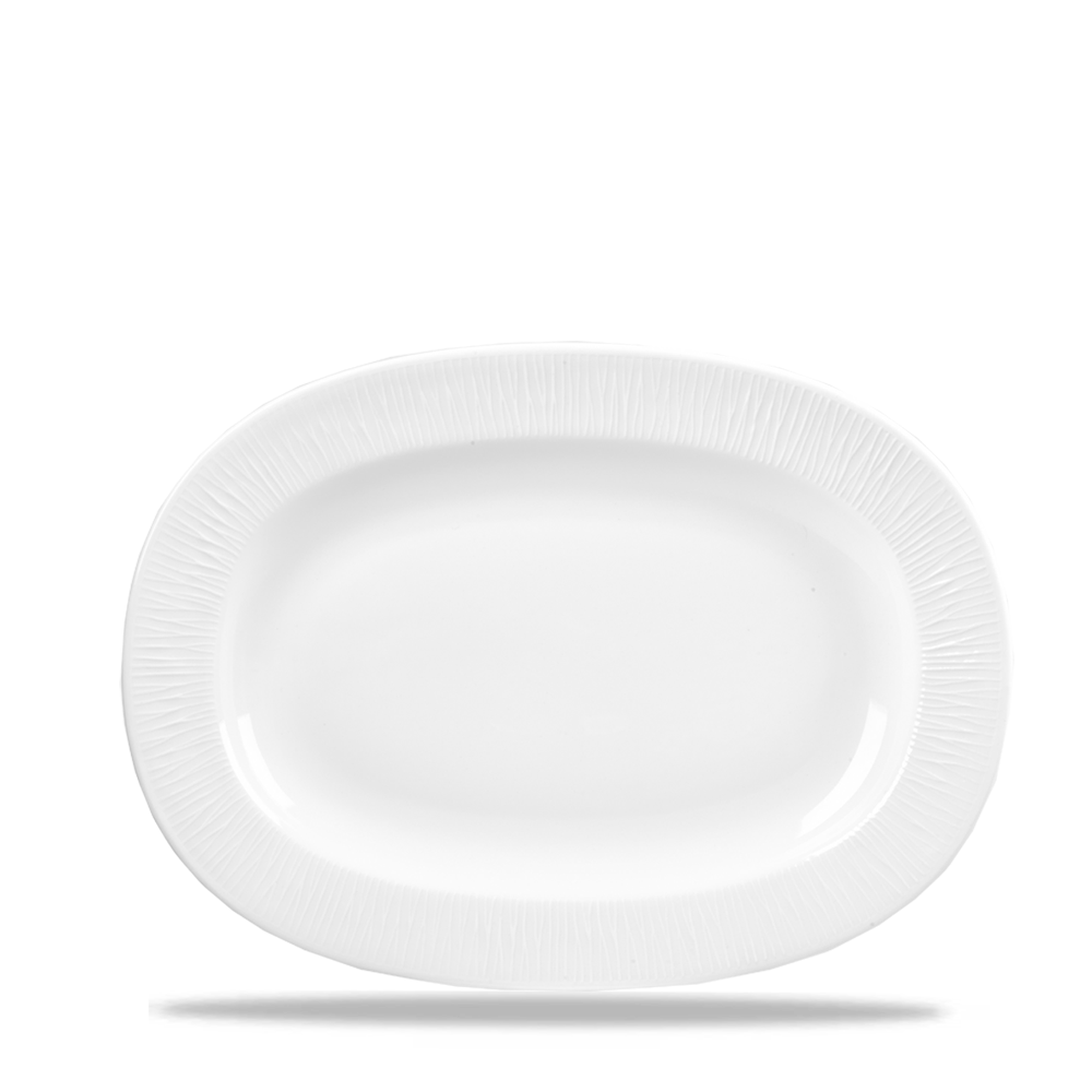 Bamboo White Porcelain Oval Dish Medium Rimmed 11"