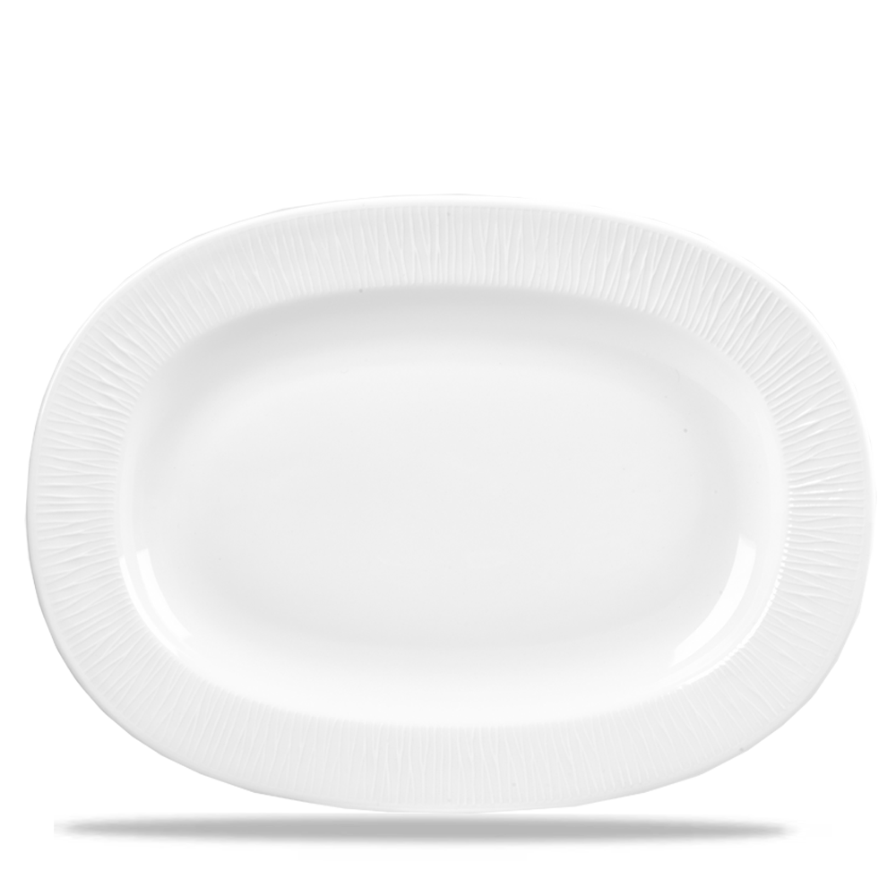 Bamboo White Porcelain Oval Dish Large Rimmed 13"