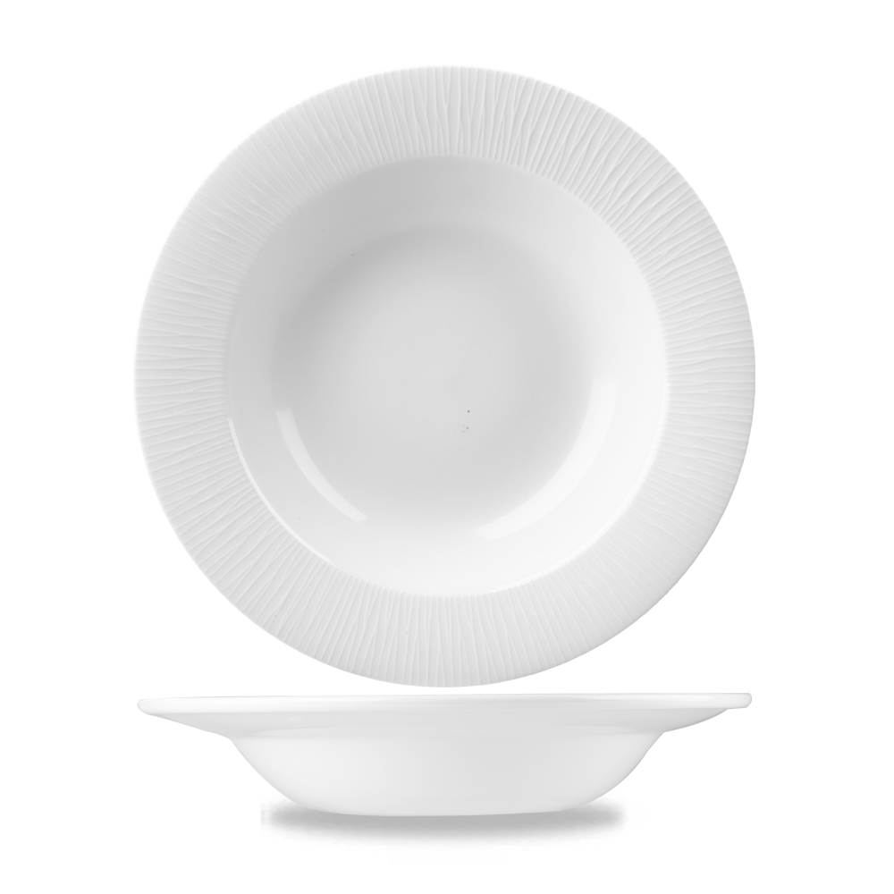 Bamboo White Porcelain Rimmed Bowl 9.75"