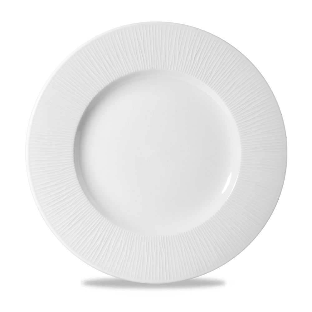 Bamboo White Porcelain Wide Rim Plate 10 3/4"