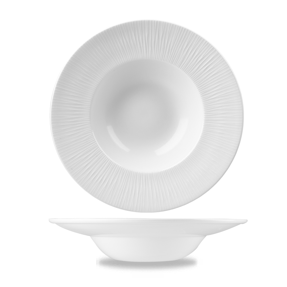 Bamboo White Porcelain Wide Rim Bowl Medium 9.5"