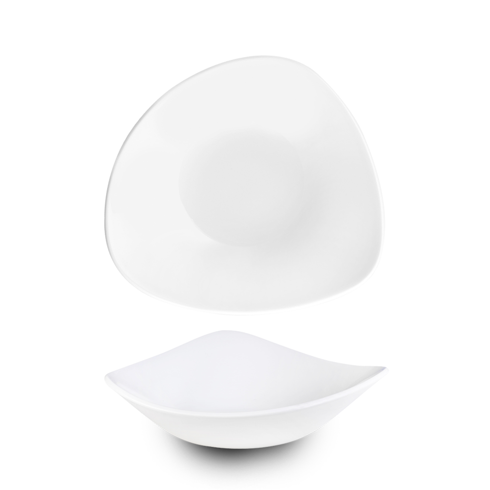 Vellum White Lotus Porcelain Triangle Bowl 9"