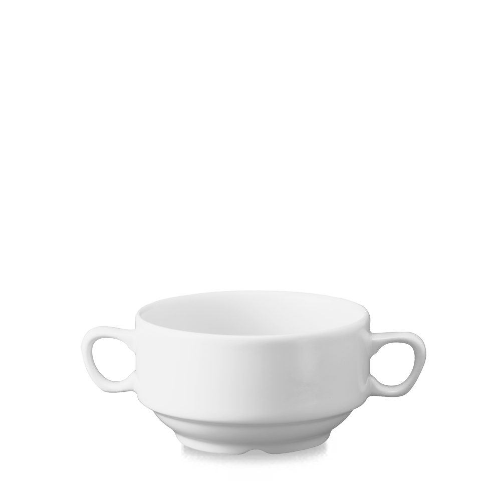 Elegant White Porcelain Handled Consomme 14oz Bowl