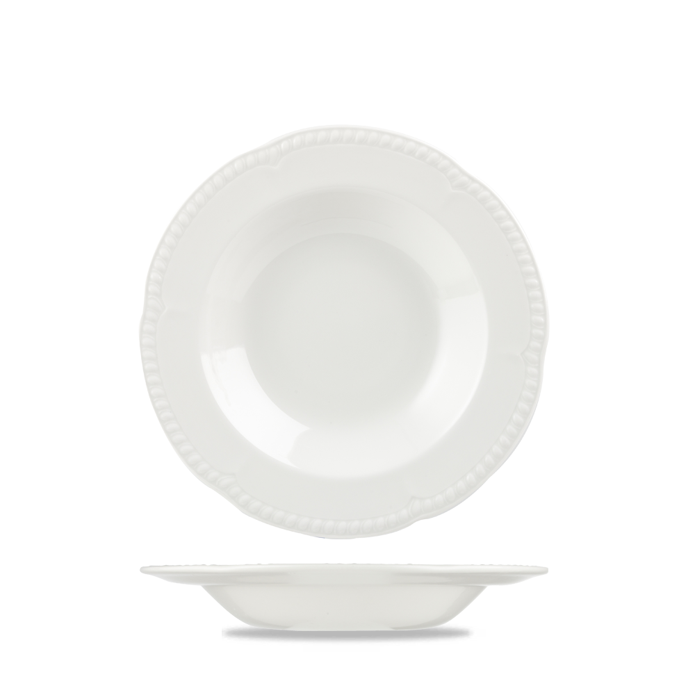 Buckingham White Porcelain Rimmed Soup Bowl 9"