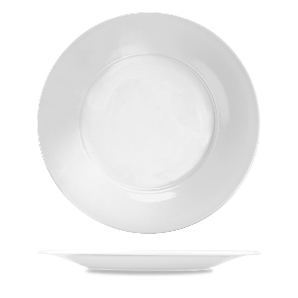 Art De Cuisine Menu White Porcelain Broad Rim Plate 12"