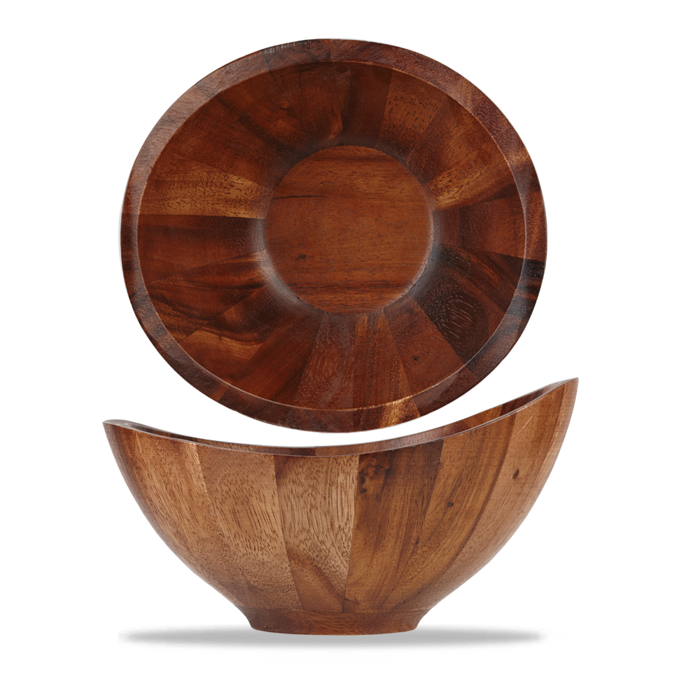 Brown Acacia Wood Large Slanted Moonstone Bowl 23 X 21.5 X 11cm