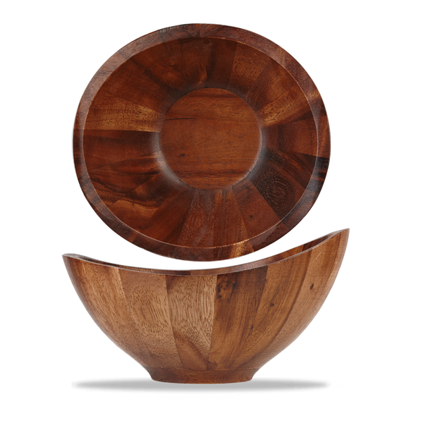 Brown Acacia Wood Large Slanted Moonstone Bowl 23 X 21.5 X 11cm