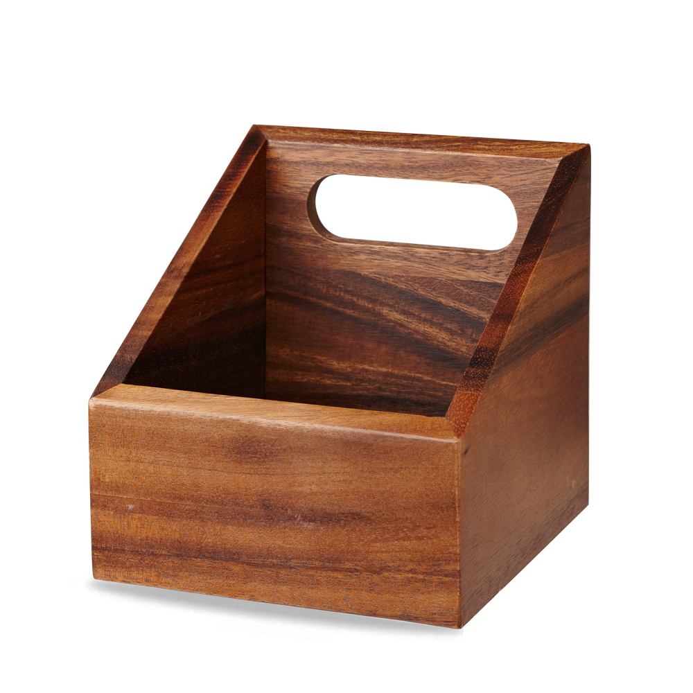 Brown Acacia Wood Square Medium Wooden Carrier 15 x 15cm