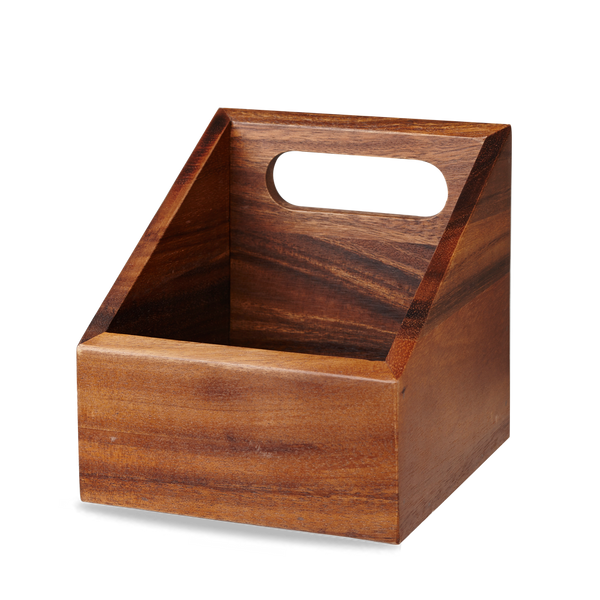 Brown Acacia Wood Square Medium Wooden Carrier 15 x 15cm
