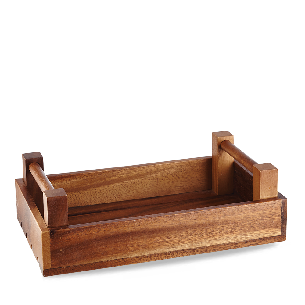 Brown Acacia Wood Rectangular Crate for Elegant Buffet Displays