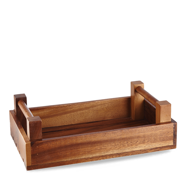Brown Acacia Wood Rectangular Crate for Elegant Buffet Displays