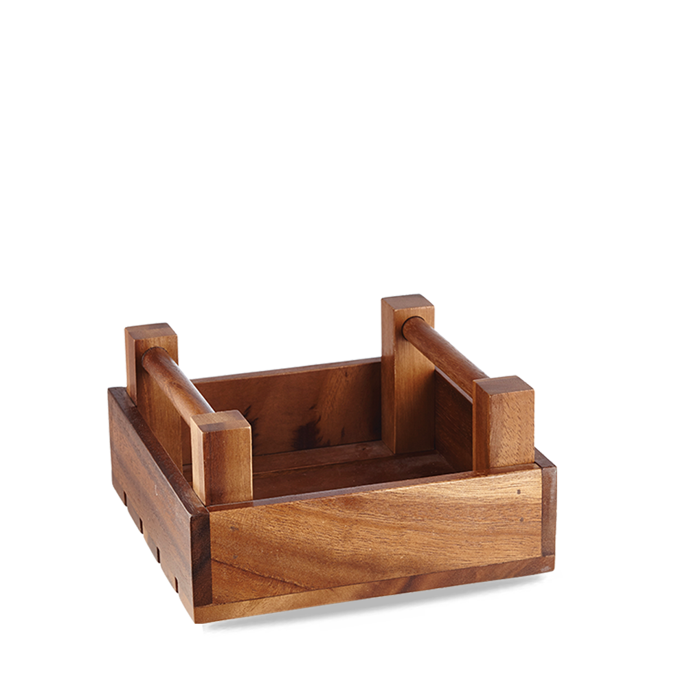 Brown Acacia Wood Square Crate 20 x 20 x 10cm
