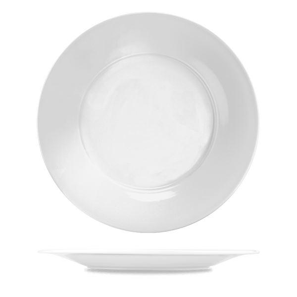 Art De Cuisine Menu White Porcelain Broad Rim Plate 12"