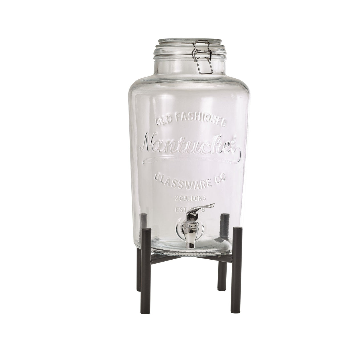 Nantucket glass drink dispenser 7.6L with tap and metal stand, alternative view