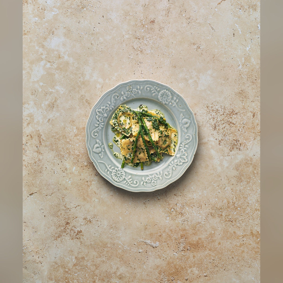 Reverie Iris porcelain deep winged plate 23cm, lifestyle image